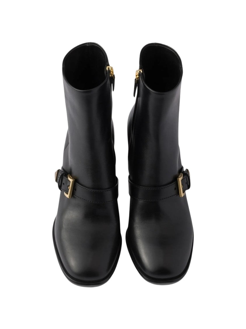 Prada Decorative Strap Gold Buckle Leather Boots