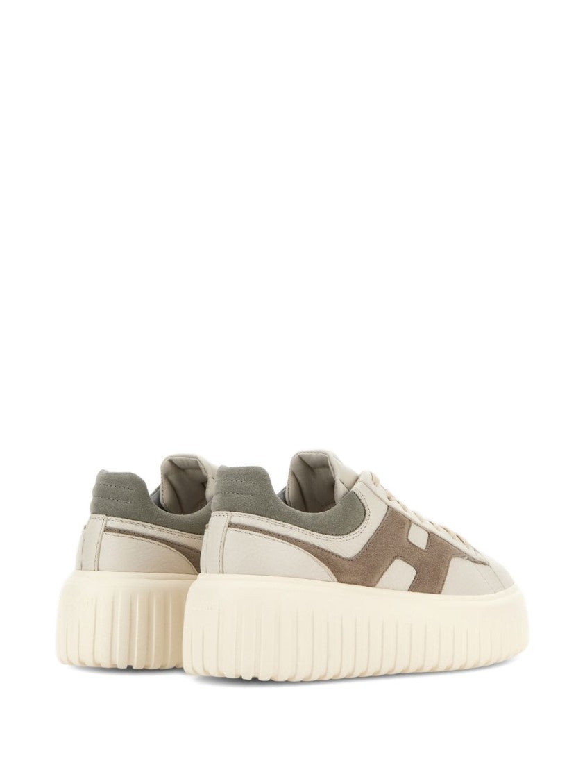 Hogan Beige Platform Lace-Up Flats With Distinctive Side Logo