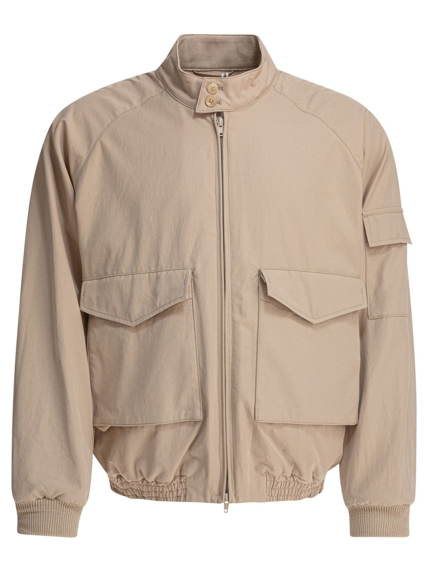 Kaptain Sunshine Beige Cotton Jacket With Snap-Button Collar