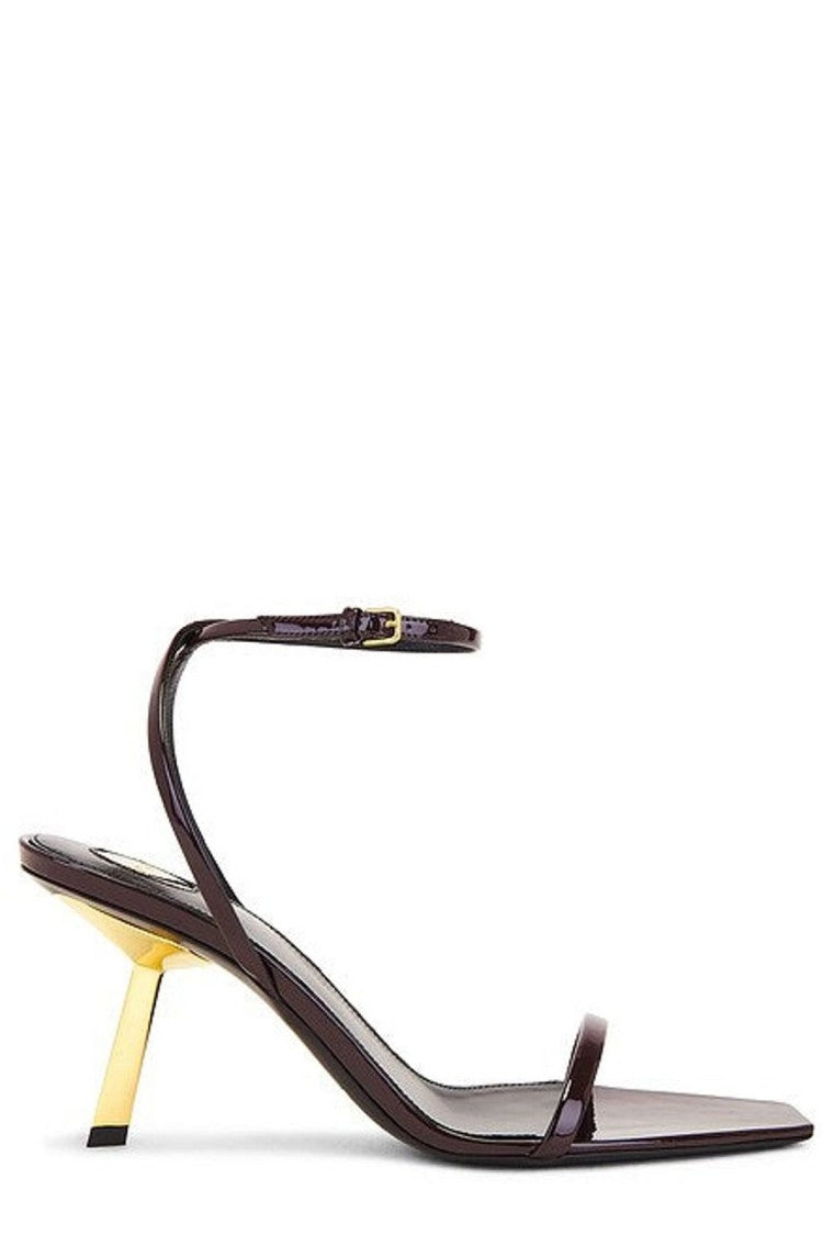 Saint Laurent Pointed-Toe Minimalist Sandals With Metallic Heel