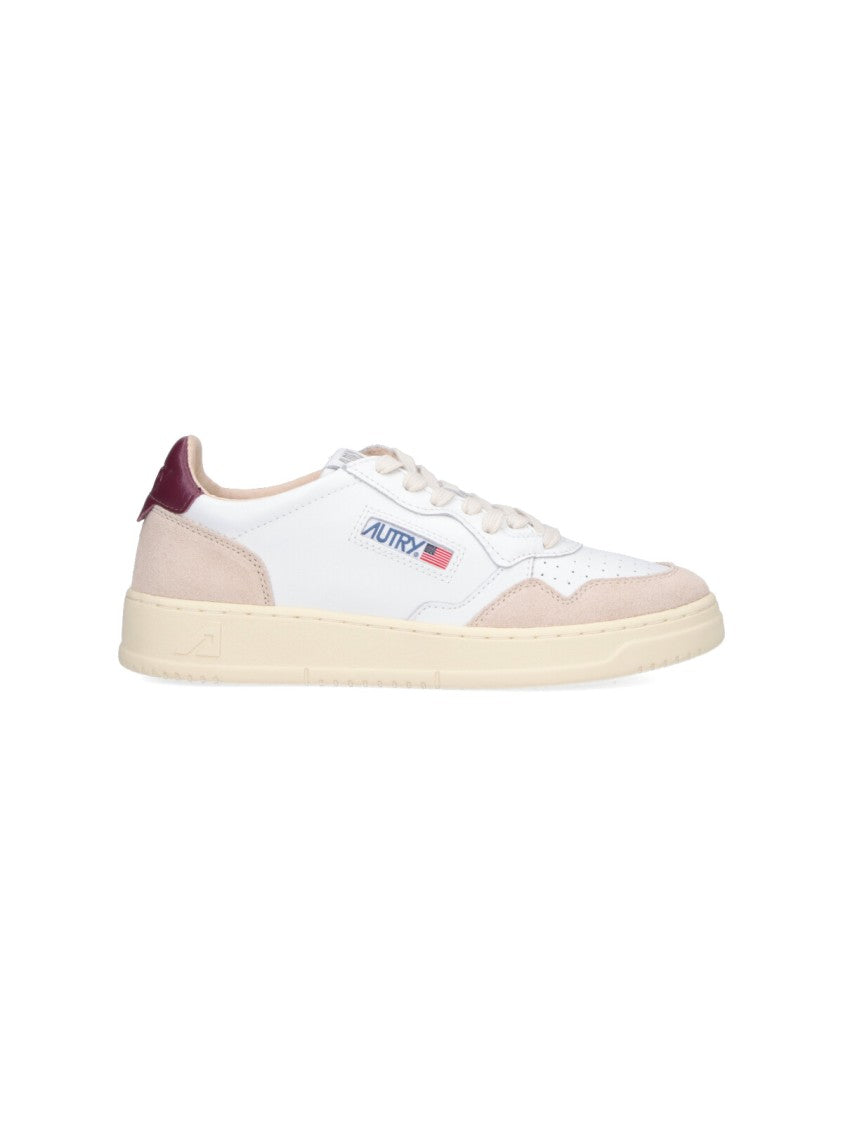 Autry Low-Top White Leather Sneakers With Beige Suede Accents