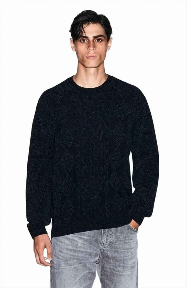 Armani Exchange Textured Knit Crew-Neck Sweater With Ribbed Details