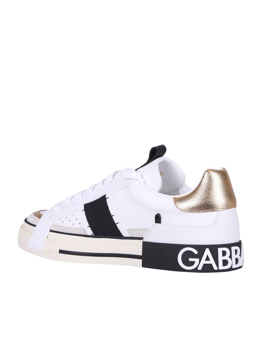 Dolce & Gabbana Luxe Calf Leather Sneakers With Metallic Inserts And Rubber Sole