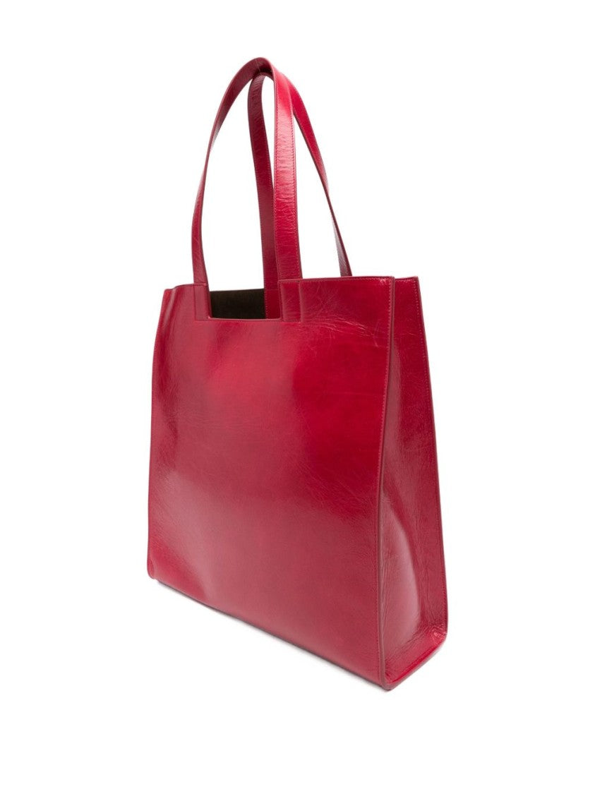 Bally Structured Red Leather Tote With Logo Detail