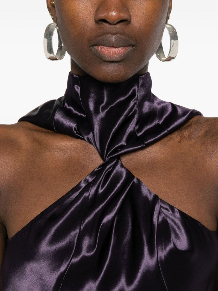 The Attico Twisted Neckline Long Satin Dress