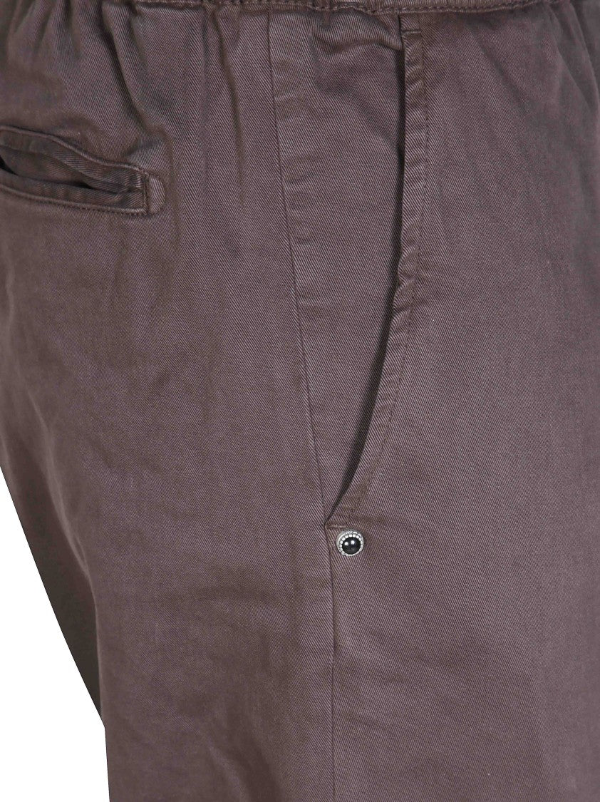 White Sand Slim Tapered Brown Gabardine Trousers