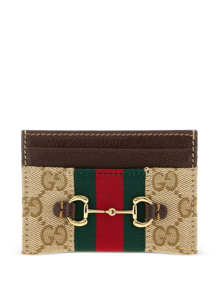 Gucci Beige Monogram Canvas Web Stripe Cardholder