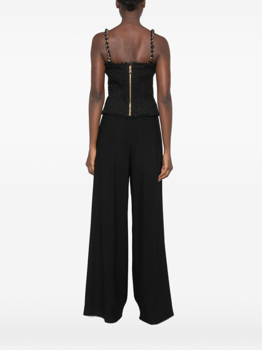 Balmain Tweed Chain-Link Cropped Top - Black