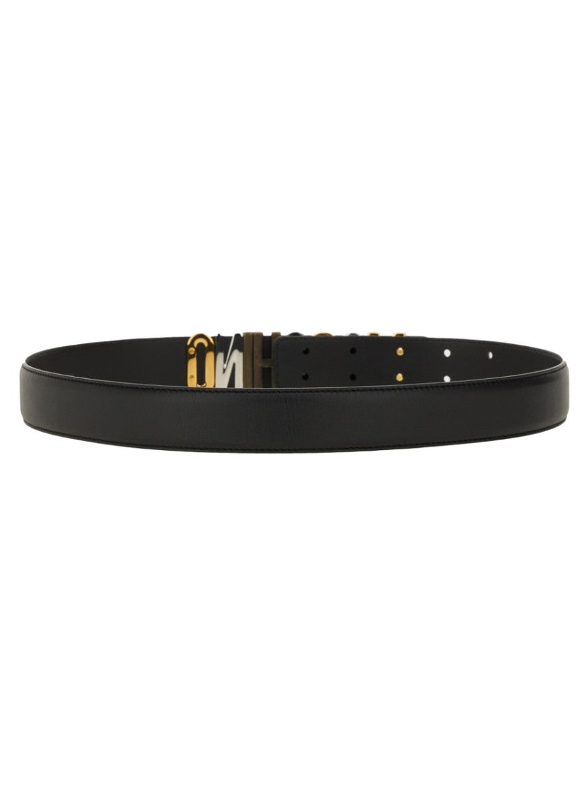 Moschino Leather Belt With Bold Logo Design