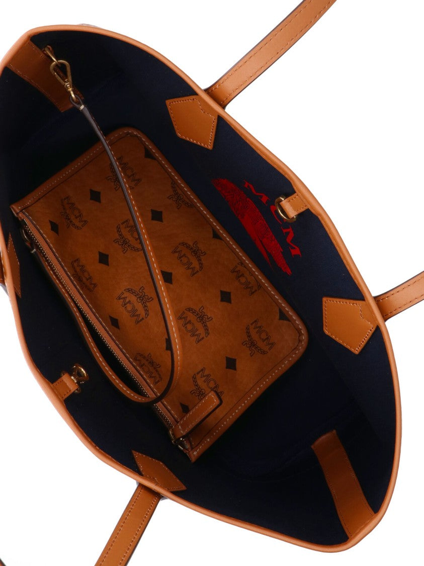 Mcm Brown Liz Visetos Fabric Tote Bag