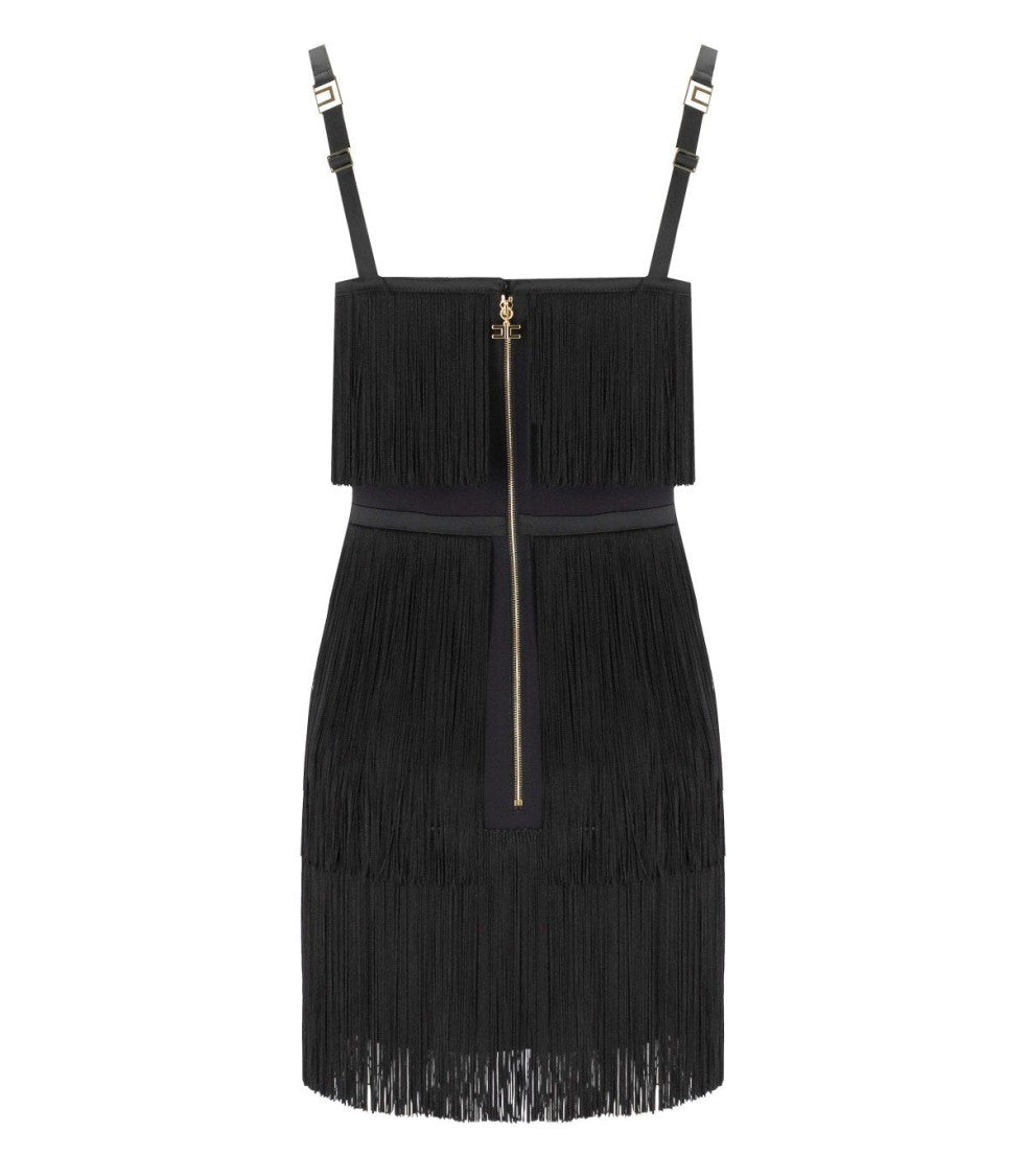 Elisabetta Franchi Black Fringed Dress