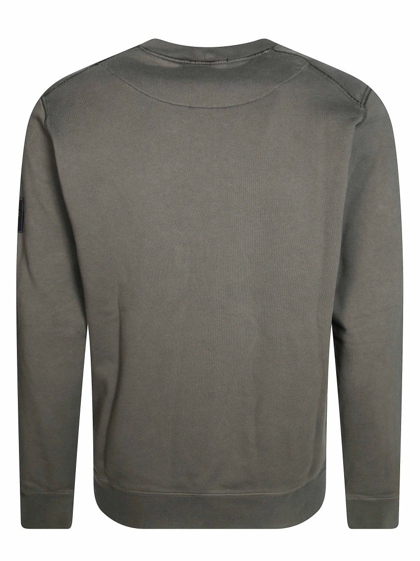 Stone Island Crewneck Olive Green Ribbed Sweatshirt