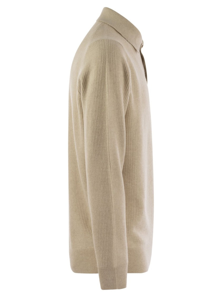 Brunello Cucinelli Waffle Stitch Cashmere Knit Polo Shirt