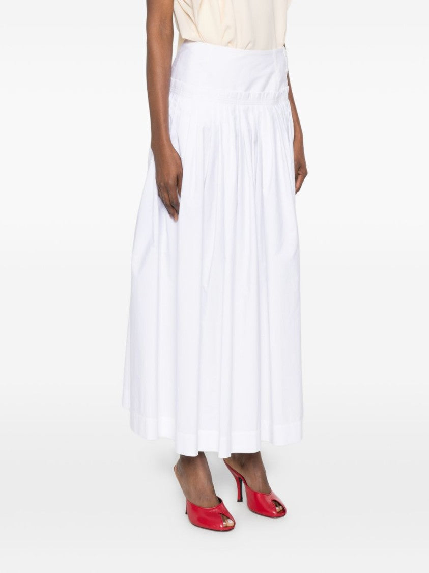 Lanvin White Cotton Pleated Side Button Skirt