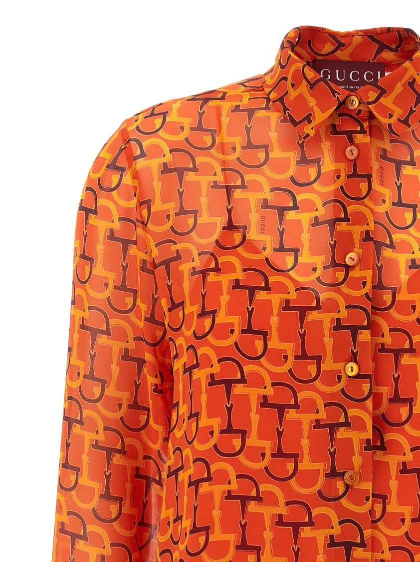 Gucci Clamp Print Silk Shirt With Removable Straps