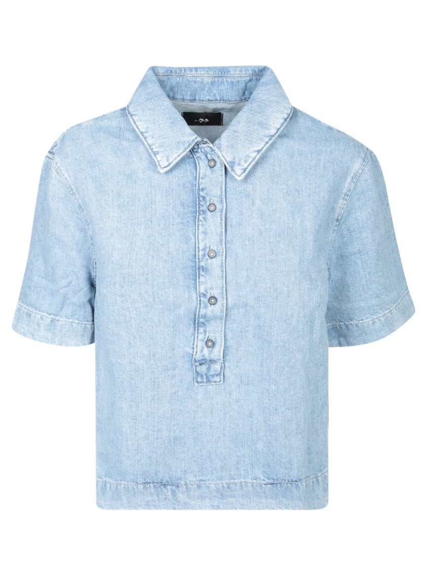 7 For All Mankind Light Blue Denim Top With Short Sleeves