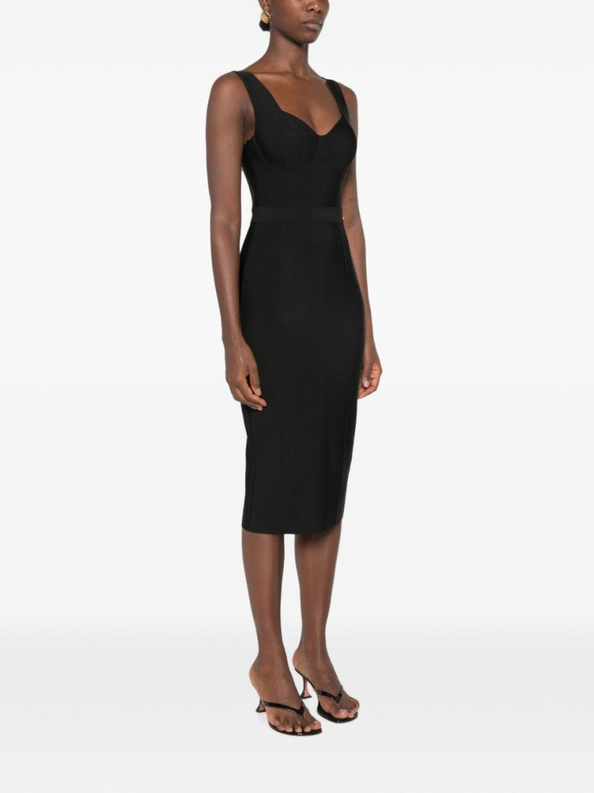 Elisabetta Franchi Black Fitted Midi Structured Bustier Dress