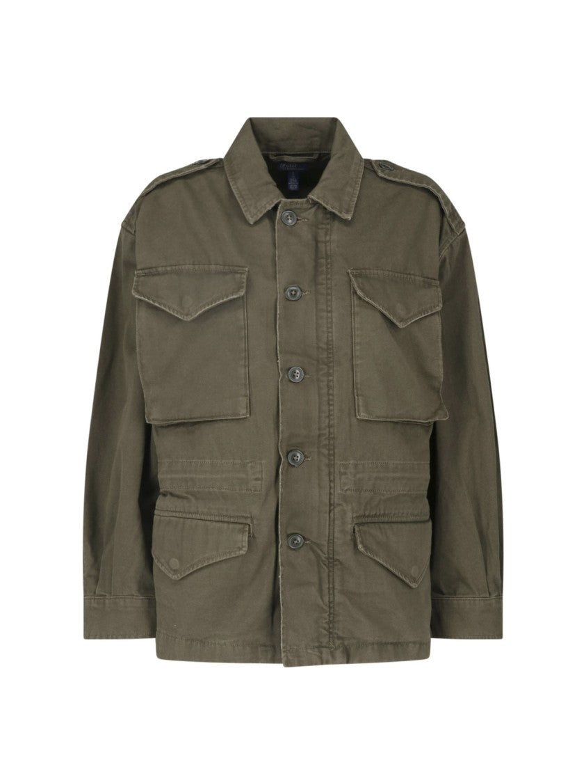 Polo Ralph Lauren Utility Green Cotton Jacket With Zip And Button Closure