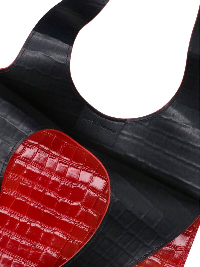 Coperni Red Heart Croc-Embossed Leather Tote Bag