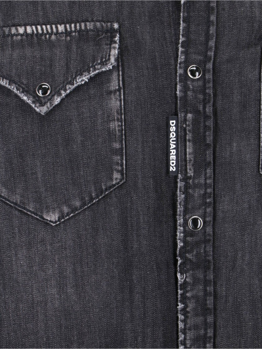 Dsquared2 Black Vintage Classic Collar Denim Shirt