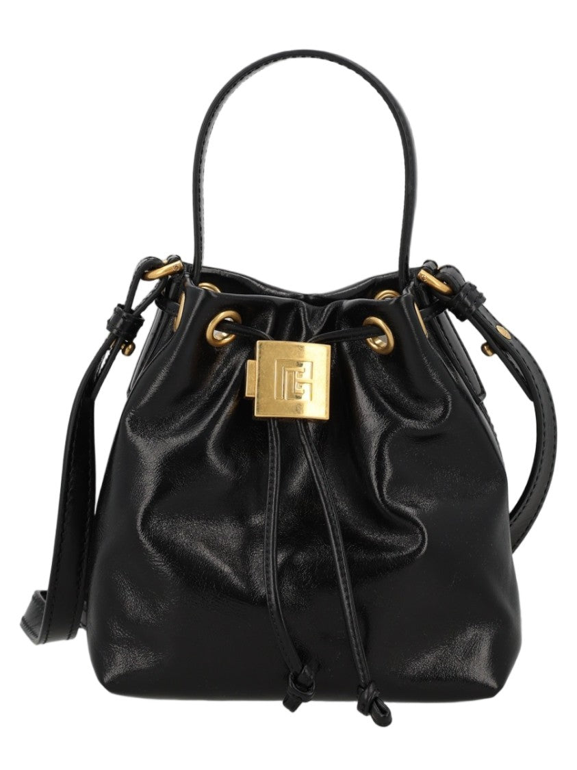 Balmain Mini Bucket Bag With Gold-Tone Hardware And Drawstring Closure
