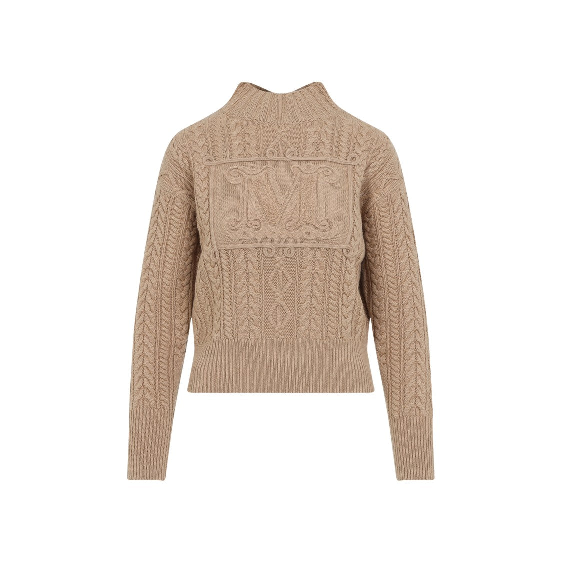 Max Mara Textured Cable Knit Sweater With High Collar