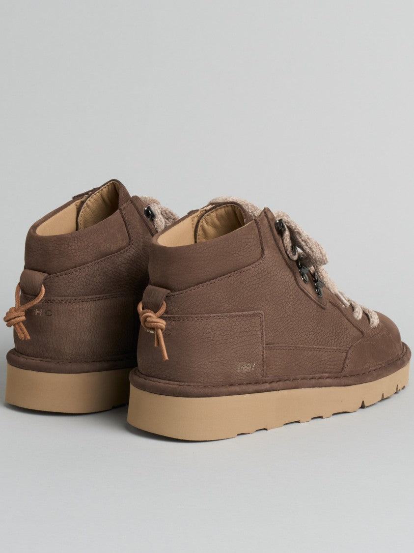 Panchic Mid-Top Nubuck Leather Sneakers With Textured Laces