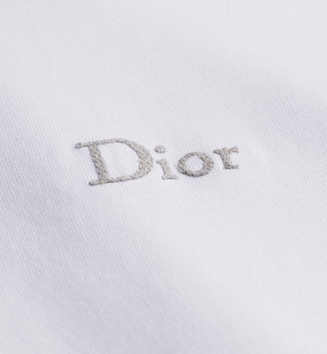 Christian Dior White Embroidered Signature Crew Neck Cotton T-Shirt