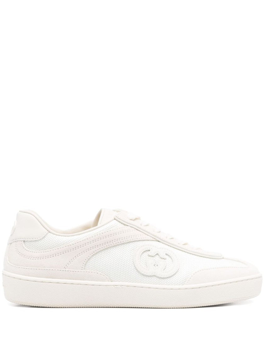 Gucci White Calfskin Sneakers With Raised Emblem