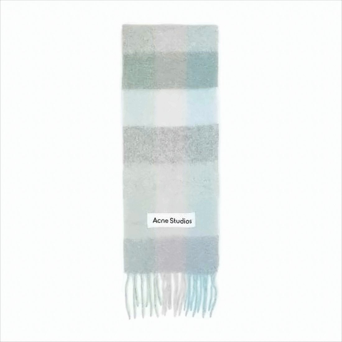 Acne Studios Pastel Checkered Alpaca Blend Scarf With Fringed Ends