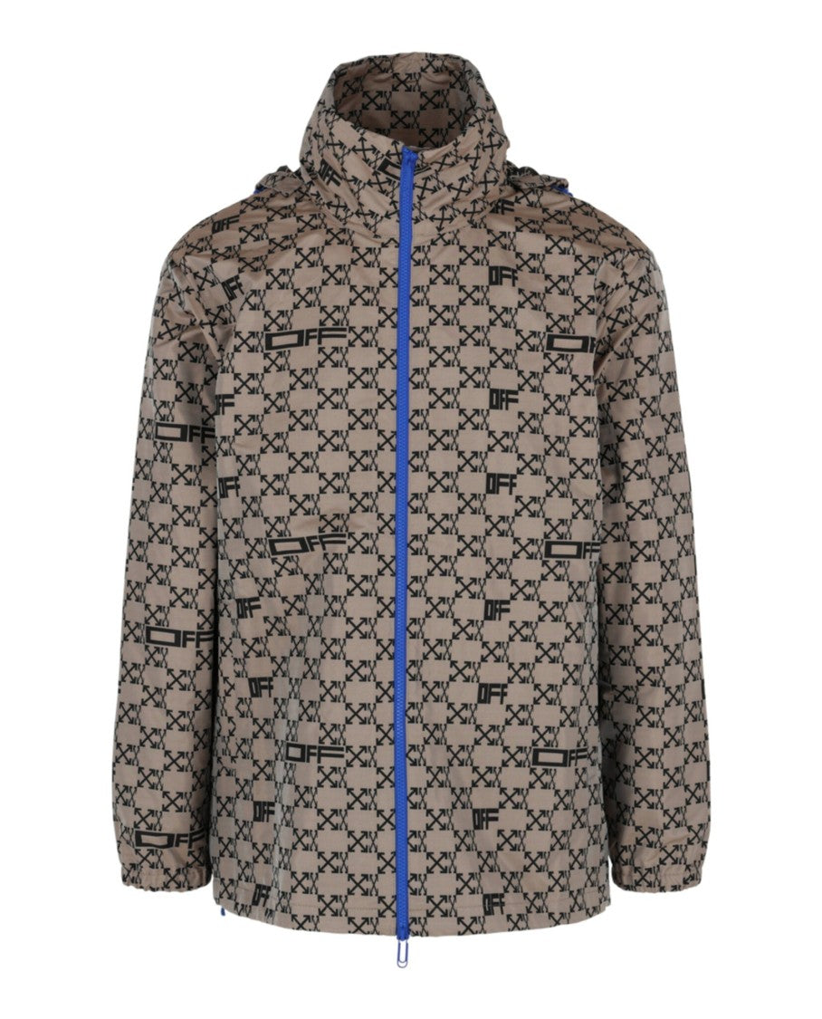 Off-White Monogram Print Windbreaker Jacket With Adjustable Hood