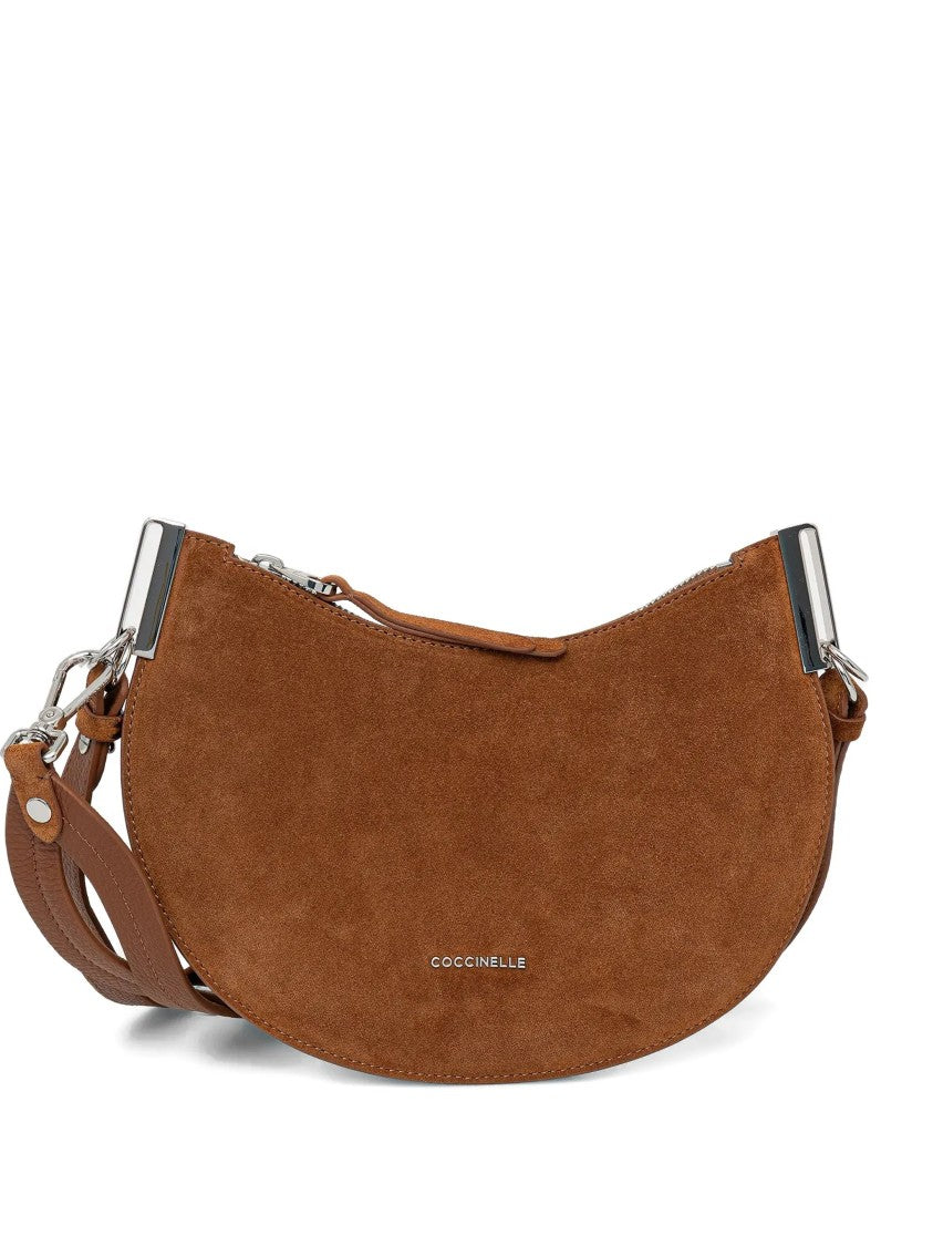 Coccinelle Sunup Suede Crescent-Shaped Brown Shoulder Bag