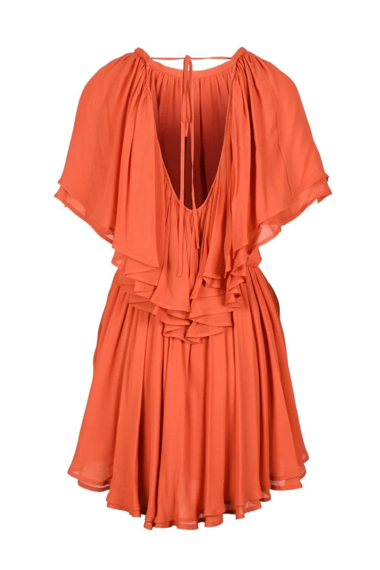 Dondup Chiffon Dress Elastic Waist - Orange