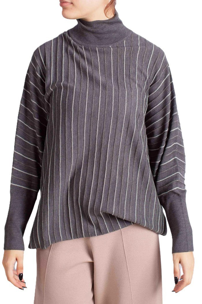 Paolo Fiorillo Capri Vertical Ribbed Grey Turtleneck Sweater