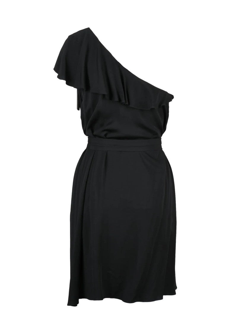 Armani Exchange Black Viscose Ruffled One-Shoulder Dress