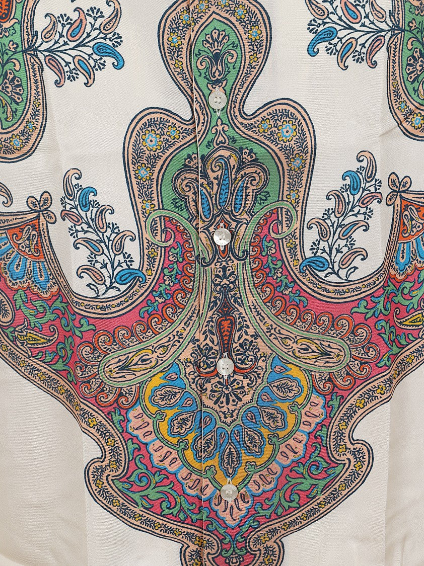 Etro Silk Twill Bowling Shirt With Vibrant Paisley Print