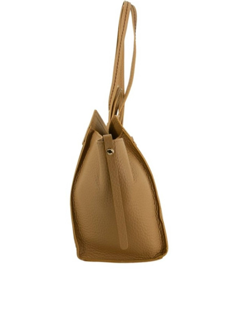 Visona` Brown Queen Structured Pebbled Leather Handbag