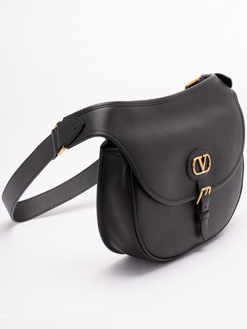Valentino Black Curved Flap Logo Belt Bag