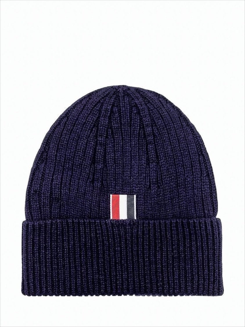 Thom Browne Ribbed Cashmere Beanie With Contrasting Stripes And Distinctive Tag