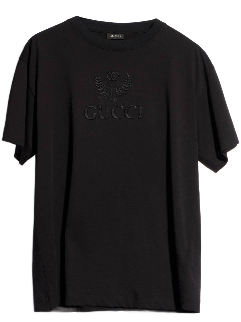 Gucci Black Short-Sleeve T-Shirt With Tonal Embroidered Logo