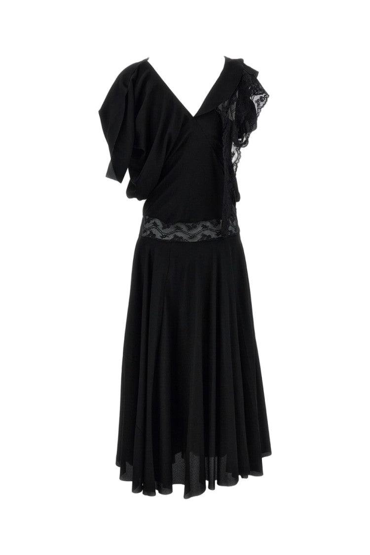 Junya Watanabe Fluid Maxi Dress With Lace Inserts And Ruffle Detailing