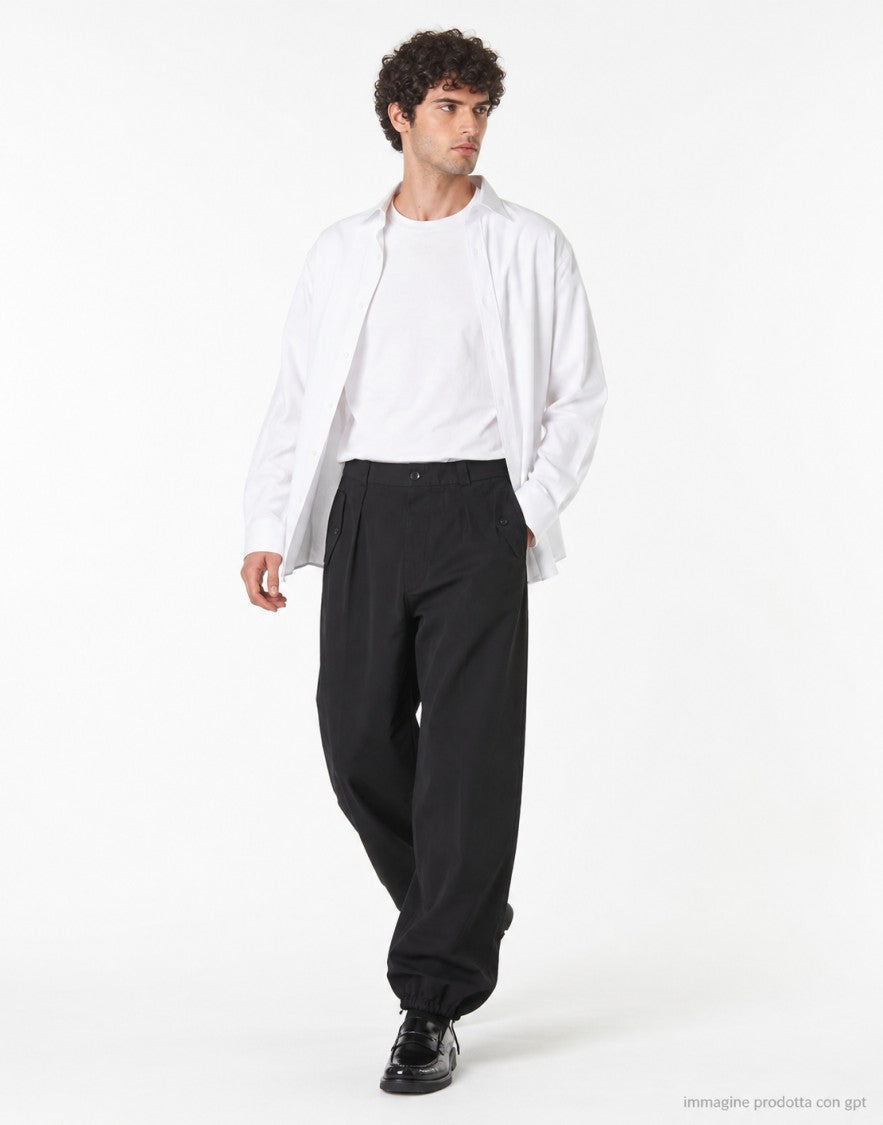 Cellar Door Dark Navy Cotton Ripstop Loose Fit Trousers