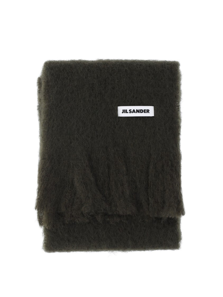 Jil Sander Green Mohair Blend Fringed Scarf