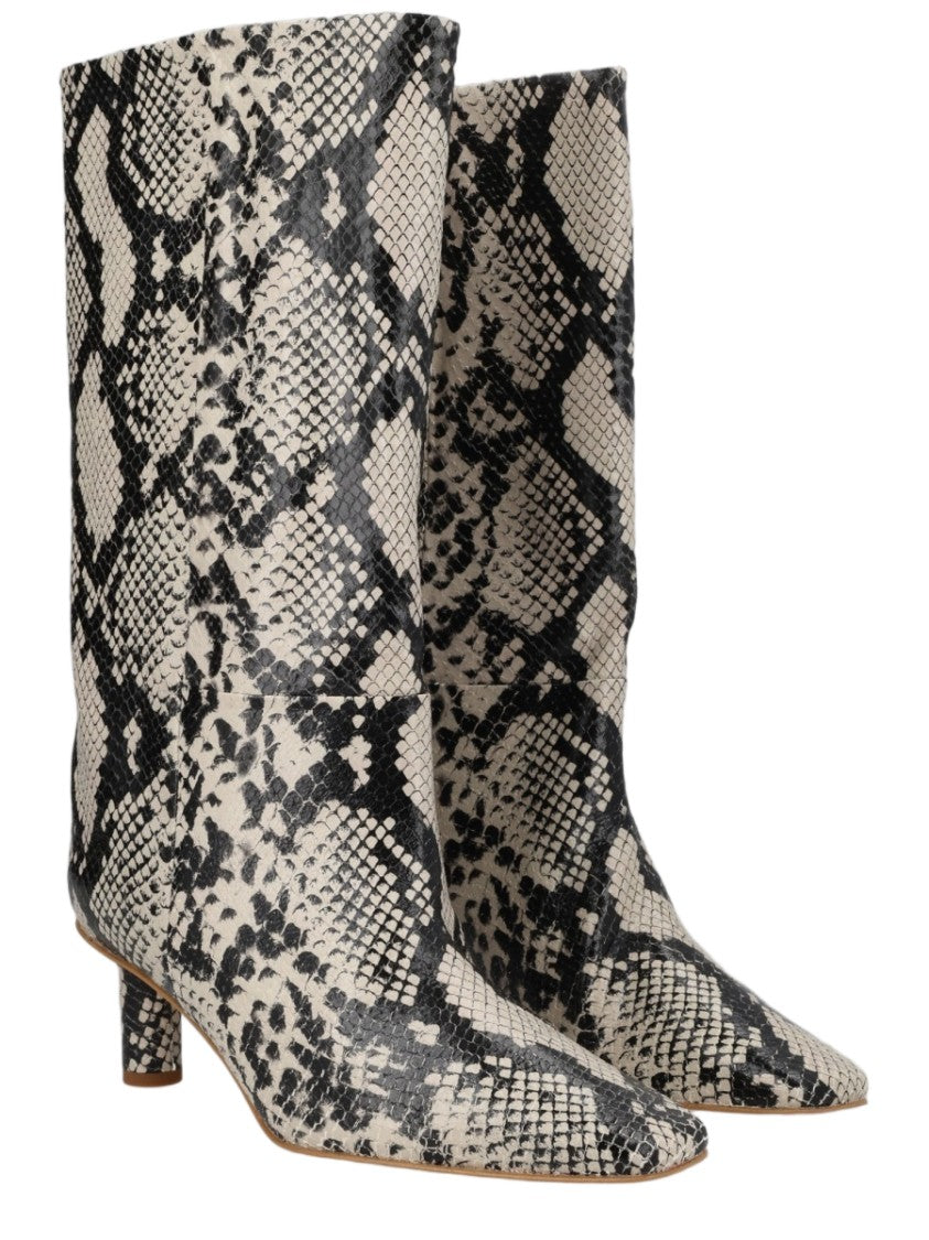 Alysi Animalier Pointed-Toe Block Heel Leather Boots