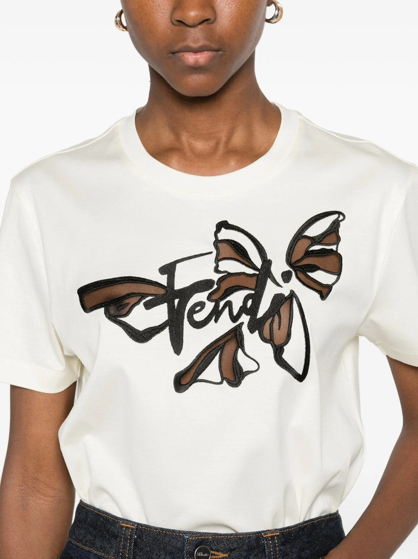 Fendi Nigthfly Off-White Abstract Butterfly Graphic T-Shirt