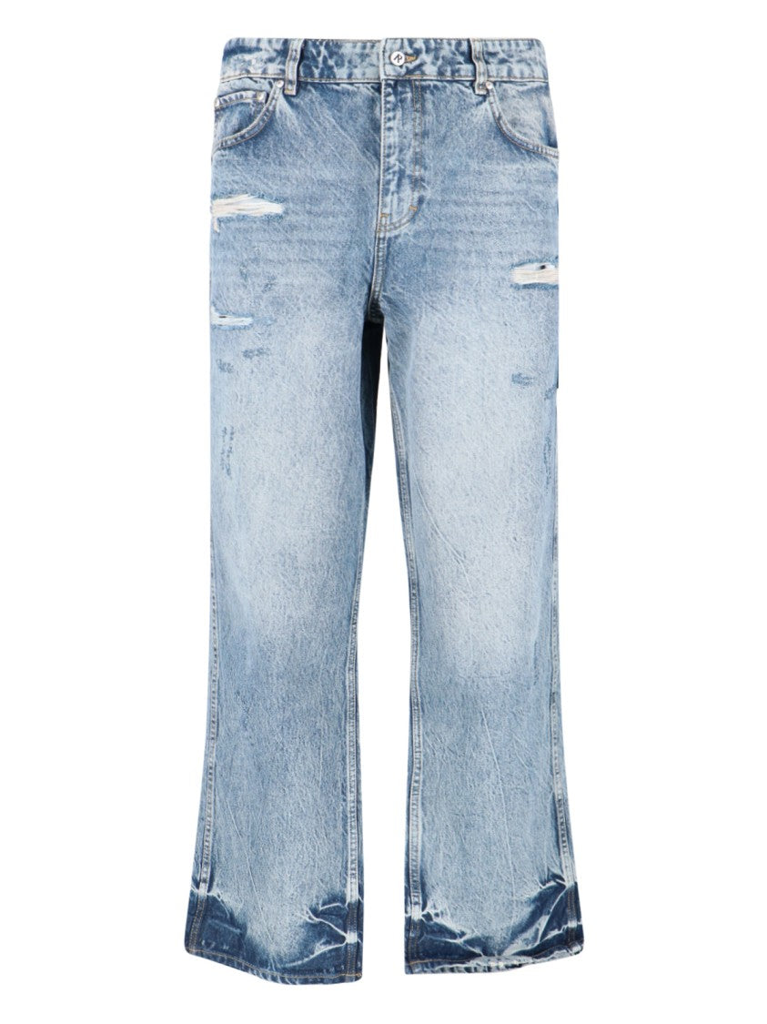 Represent Light Blue Distressed Straight-Leg Jeans