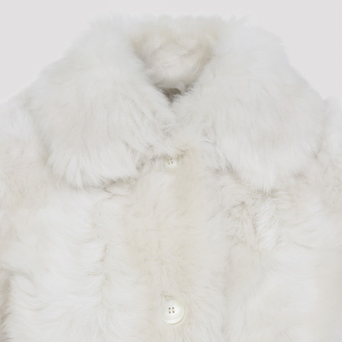 Yves Salomon Meringue White Lamb Fur Jacket With Pointed Collar And Button Closure