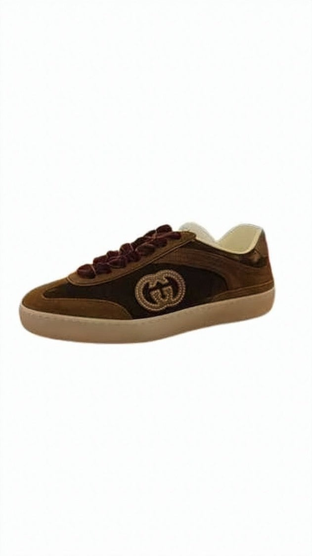 Gucci Velvet Brown Sneakers With Tonal Embroidered Logo