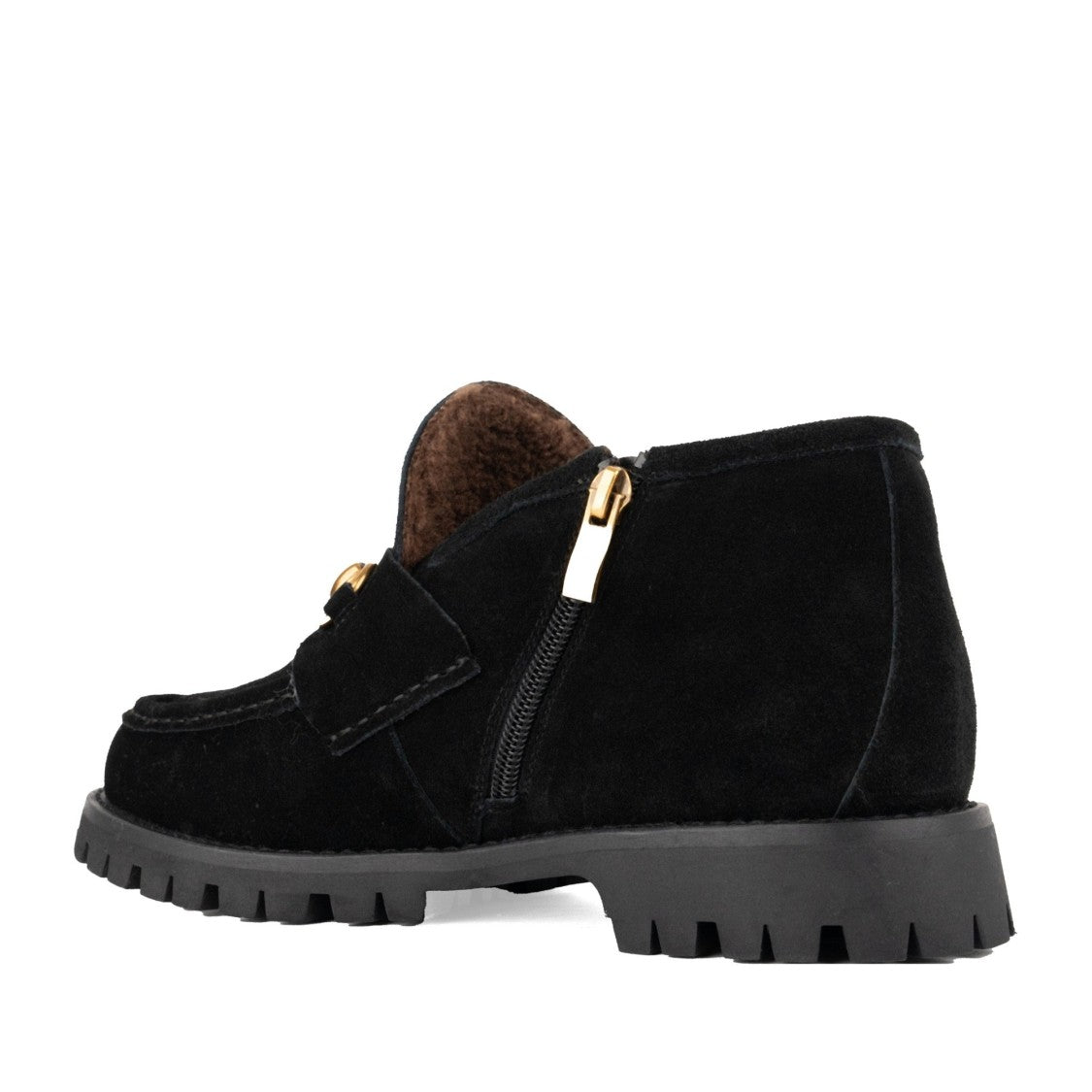 Sergio Moretti Black Wool-Lined Gold-Tone Bit Suede Boots