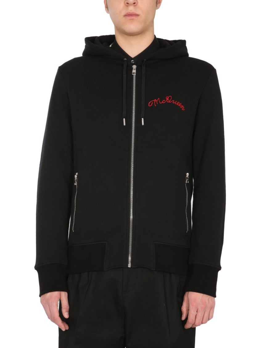 Alexander Mcqueen Hooded Sweatshirt With Full Zip Front